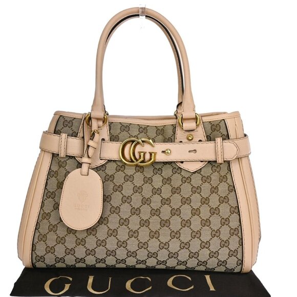 GUCCI Logo GG Running Shoulder Hand Bag Canvas Leather Beige GHW - Picture 1 of 16